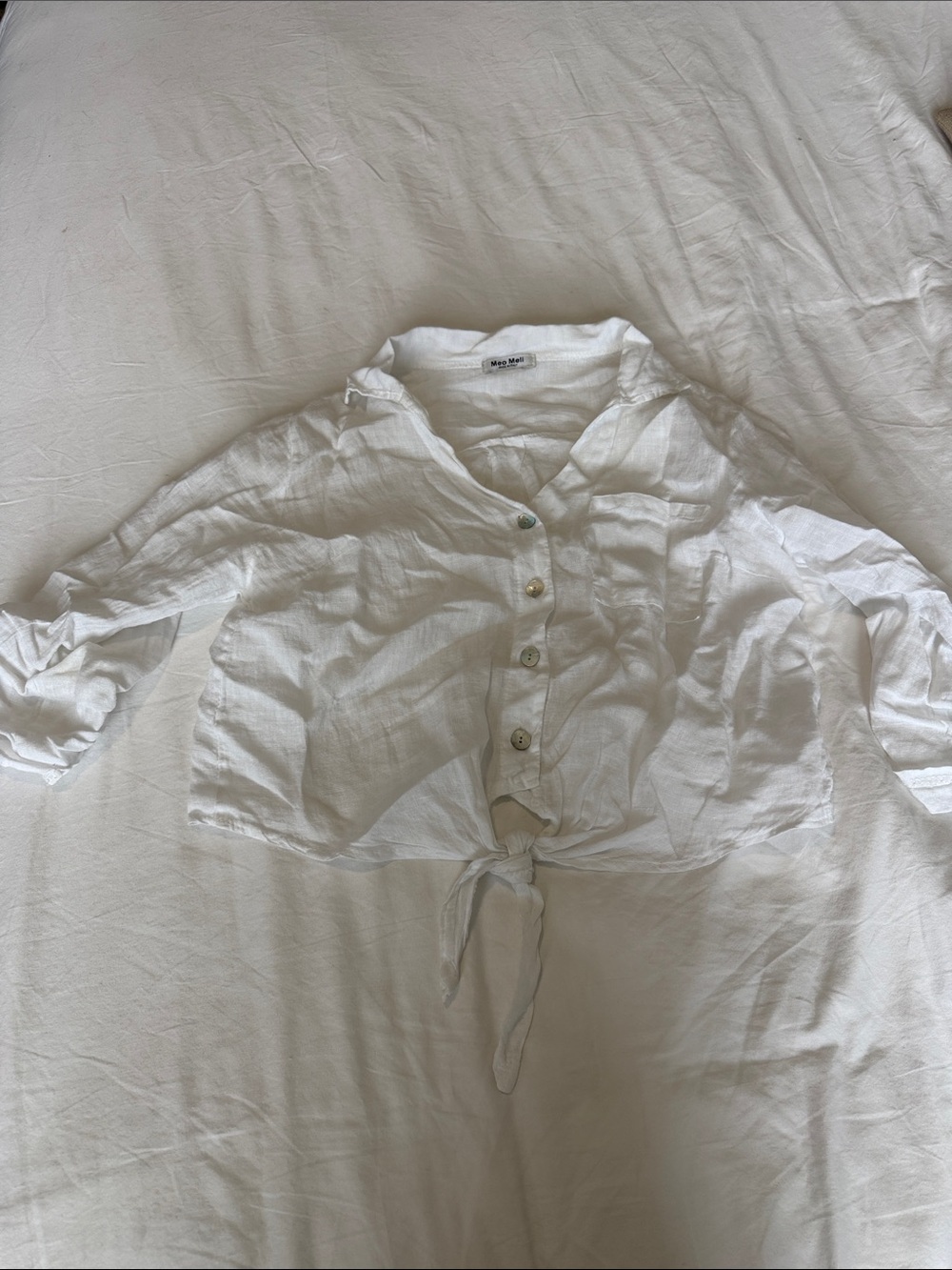 Meo Meli White Button-Up Linen Top